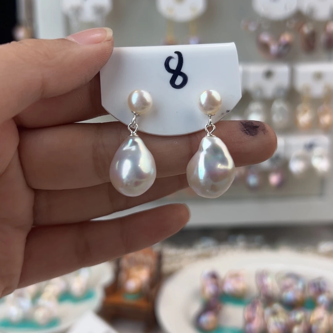 淡水珍珠耳饰银S925镶嵌箜