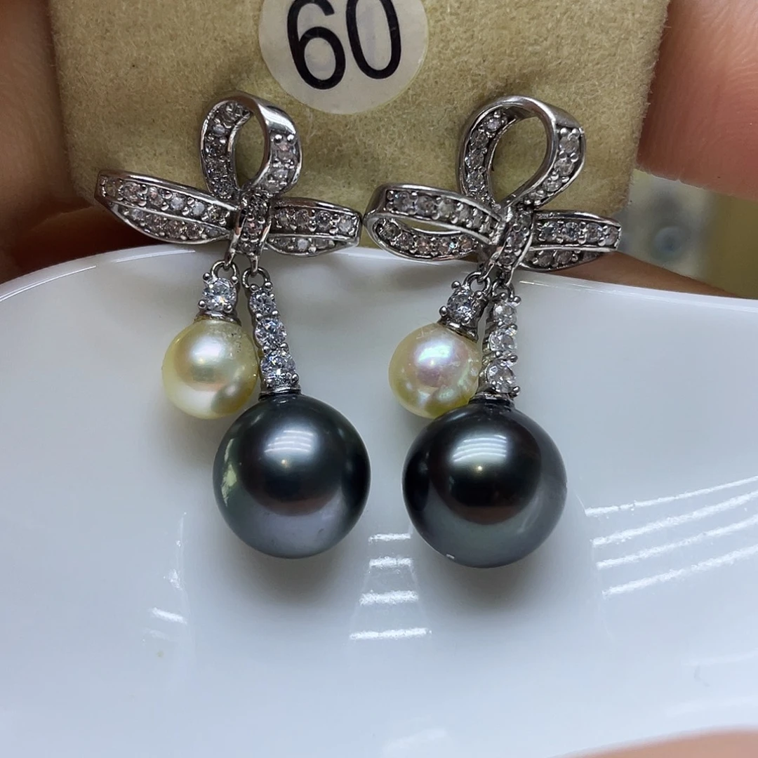 银S925镶嵌海水珍珠耳饰