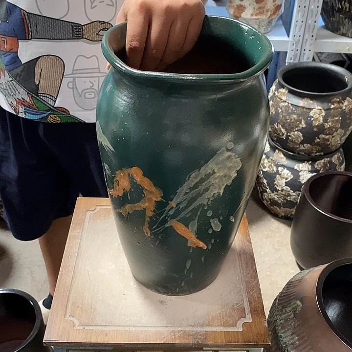 紫砂花盆口19高度36墨绿色8888