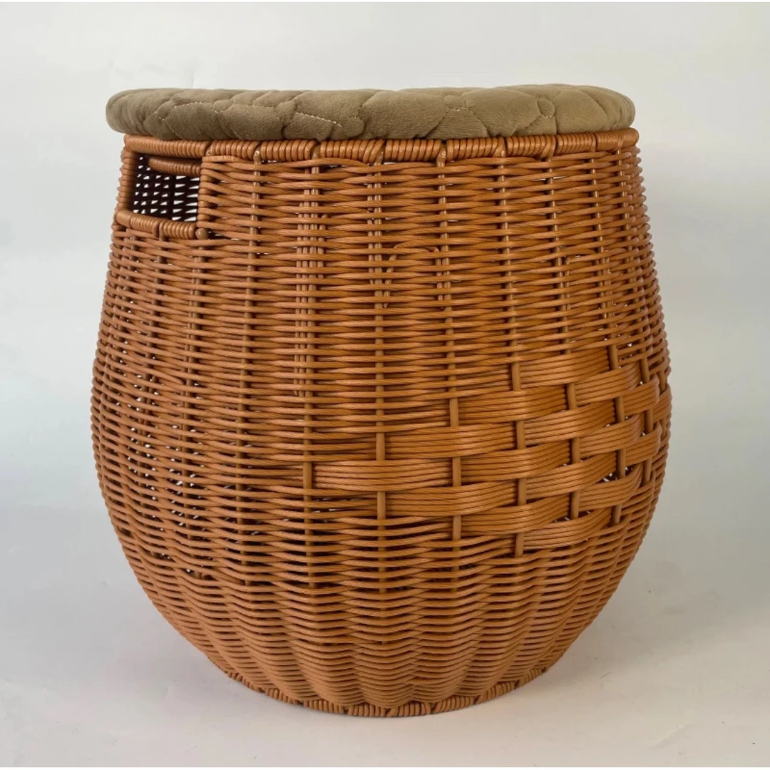 收纳筐坐凳客厅家用休闲换鞋凳大号圆形手工仿藤编新中式储物凳子