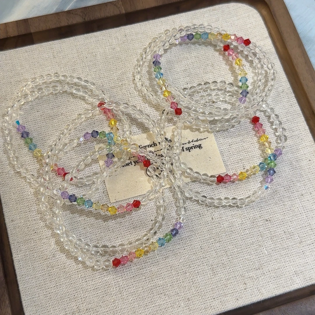 【彩虹】4mm白水晶彩虹手串 小众设计