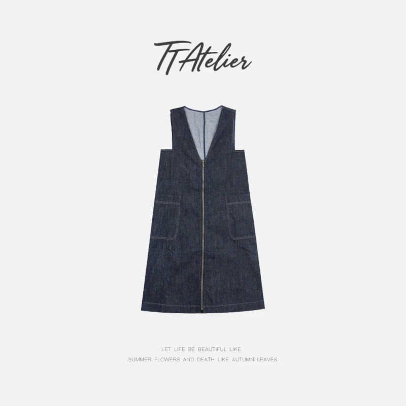 TT设计师【时装周】复古风马甲式牛仔链式连衣裙TT190661