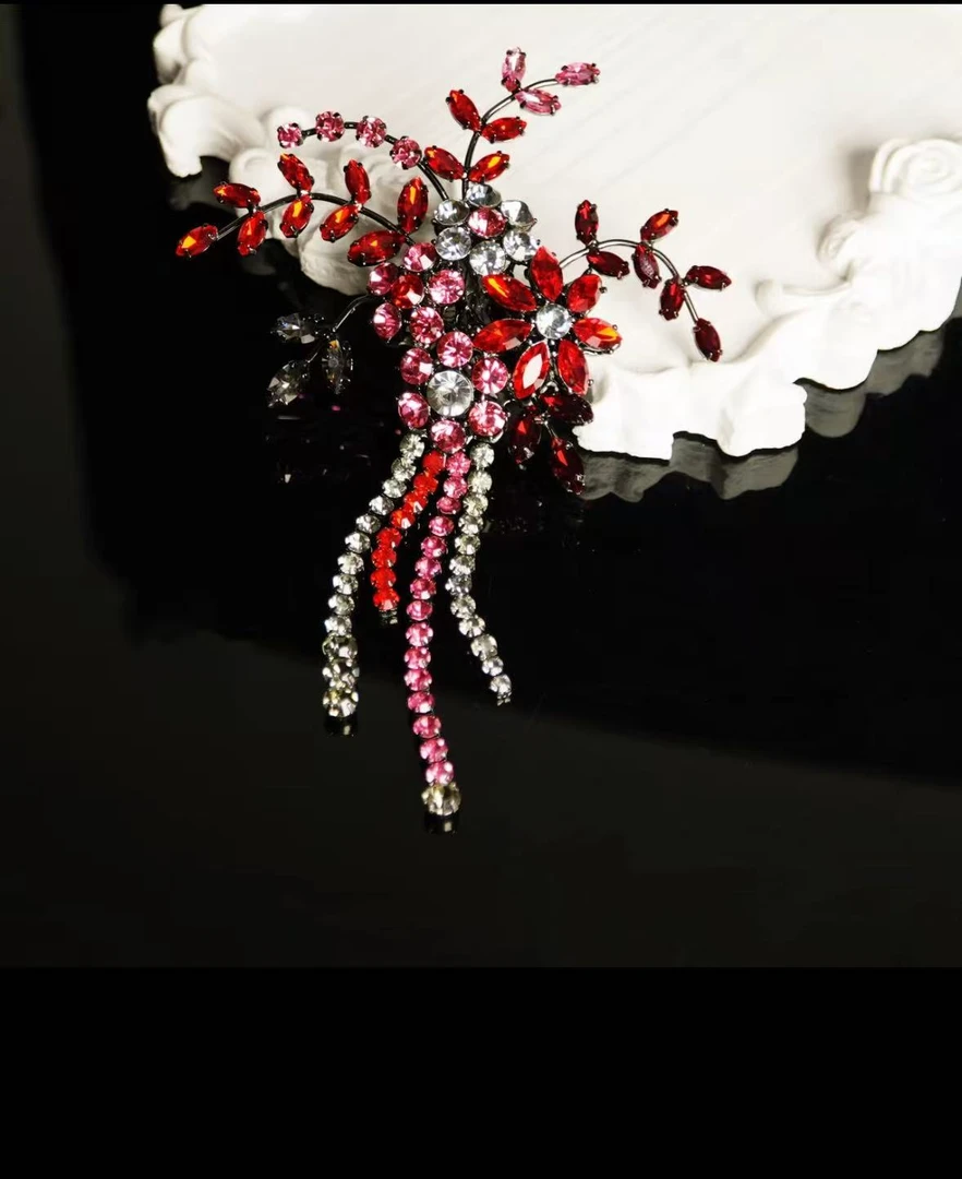 合金锆石胸针 中古莱茵石