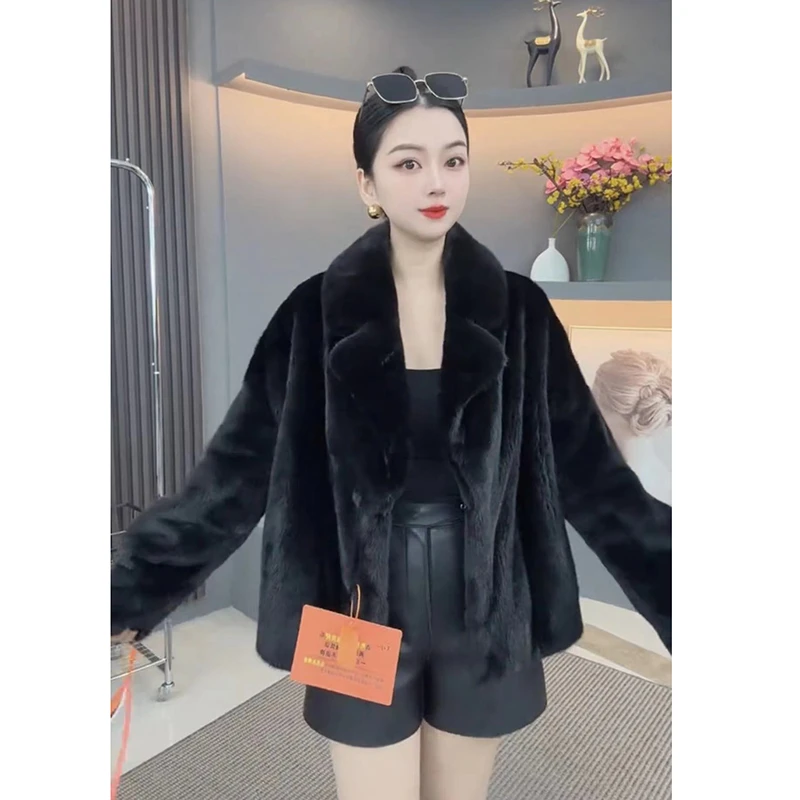 DUDENGBAO/度登堡进口天鹅绒水貂皮草外套65常规款西服领休闲整貂