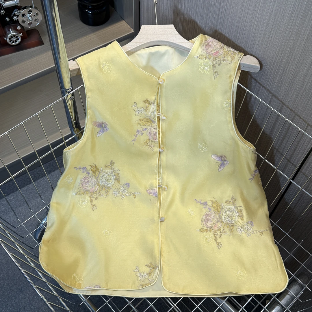 【柠芳】夏季2025新款马甲女装新中式宽松圆领绣花薄款气质上衣马夹