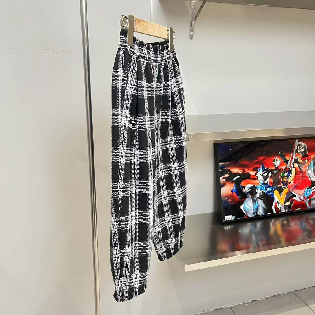 秋冬男童女童针织长裤黑白格 7210高奢亲子系