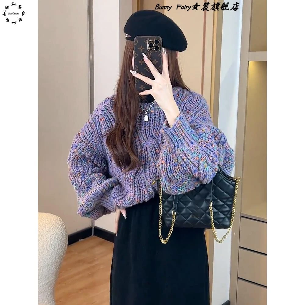 超好看短款毛衣内搭女2025新款秋冬灯笼袖宽松慵懒风针织衫上衣女