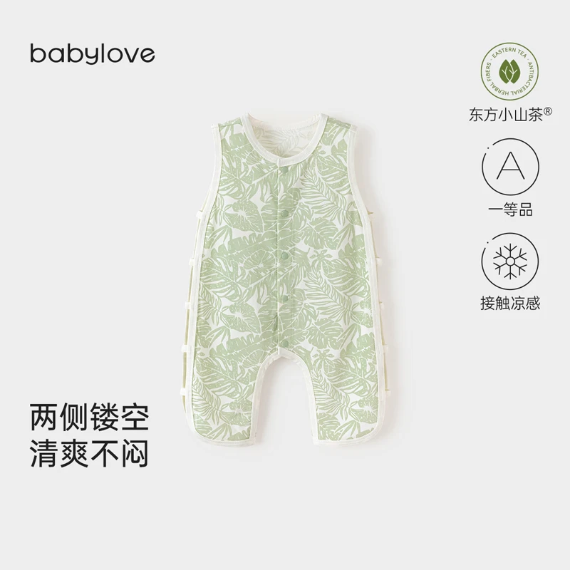 babylove婴儿琵琶衣夏季山茶莫代尔棉护肚无袖连体衣宝宝透气夏装