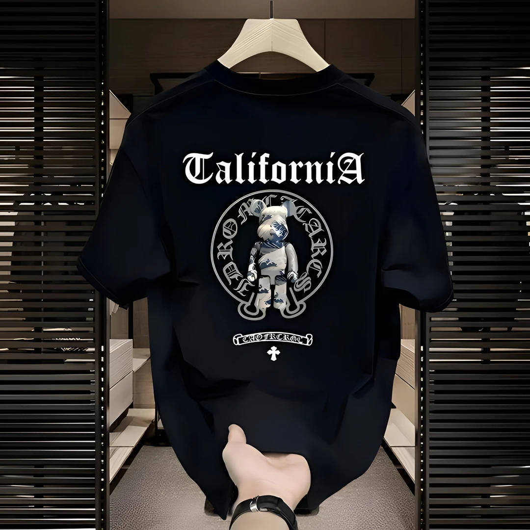 雅鹿男装夏季T恤男装春夏常规款网红短袖圆领印花半袖潮流宽松