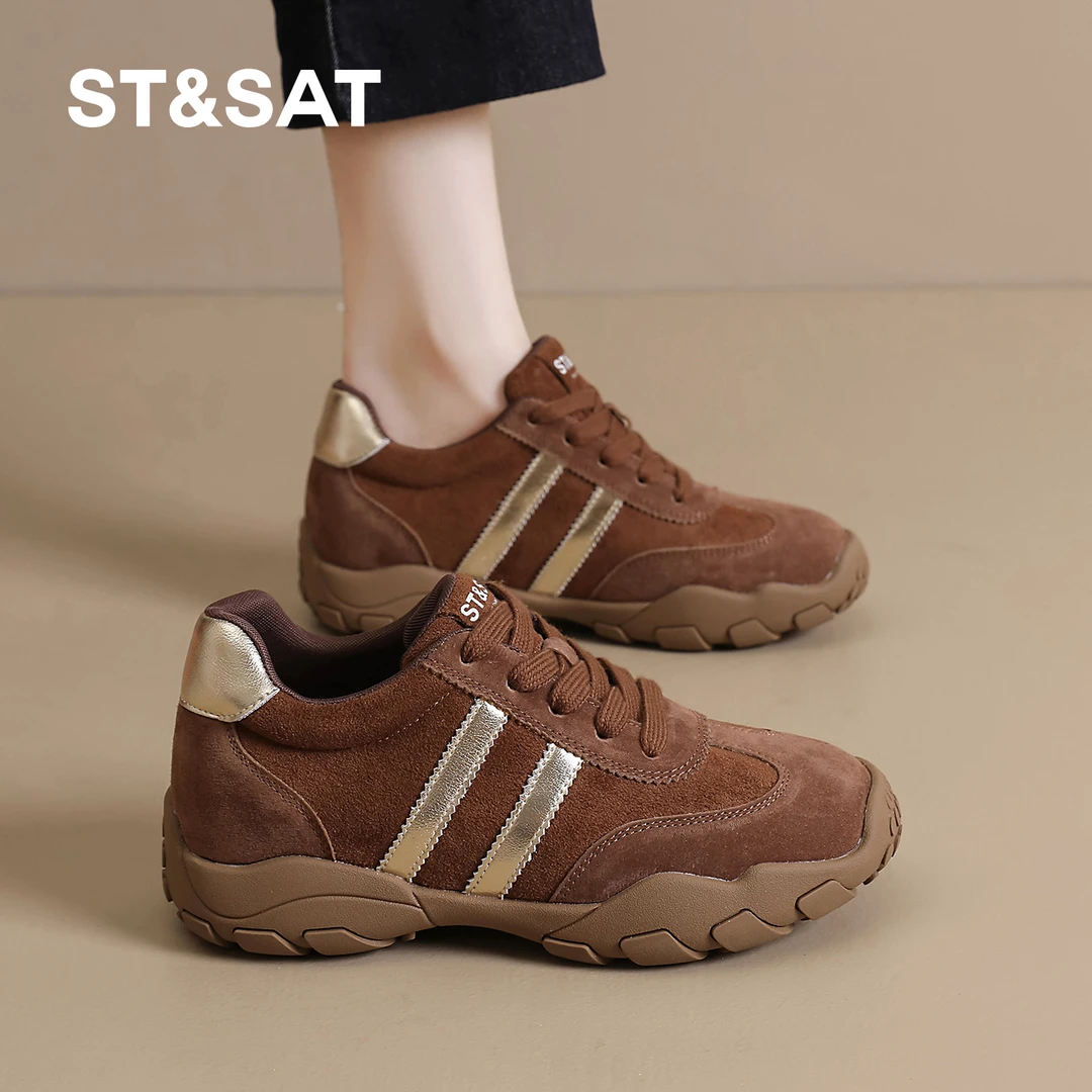 星期六女鞋旗舰店内增高厚底德训鞋2025秋冬季加绒百搭软底休闲鞋