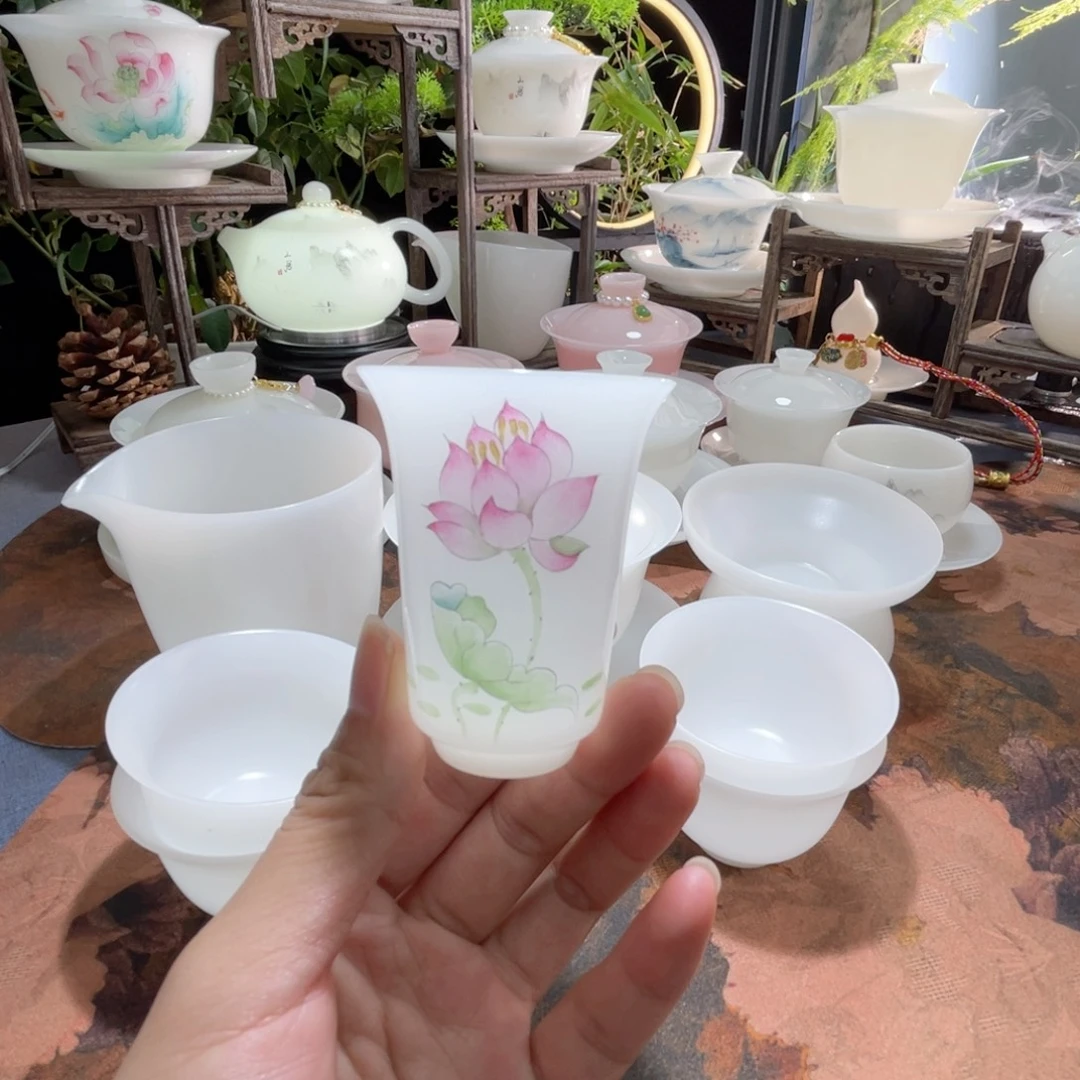 冰晶璞玉手绘荷韵闻香杯