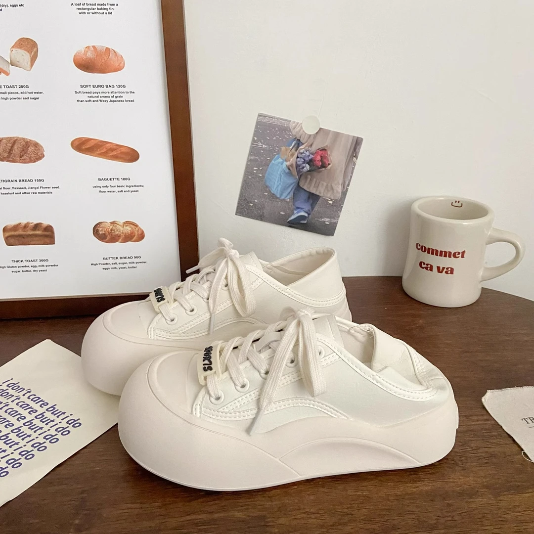 Moleubak两穿小白鞋女2025春秋款厚底半拖面包鞋大头一脚蹬板鞋女