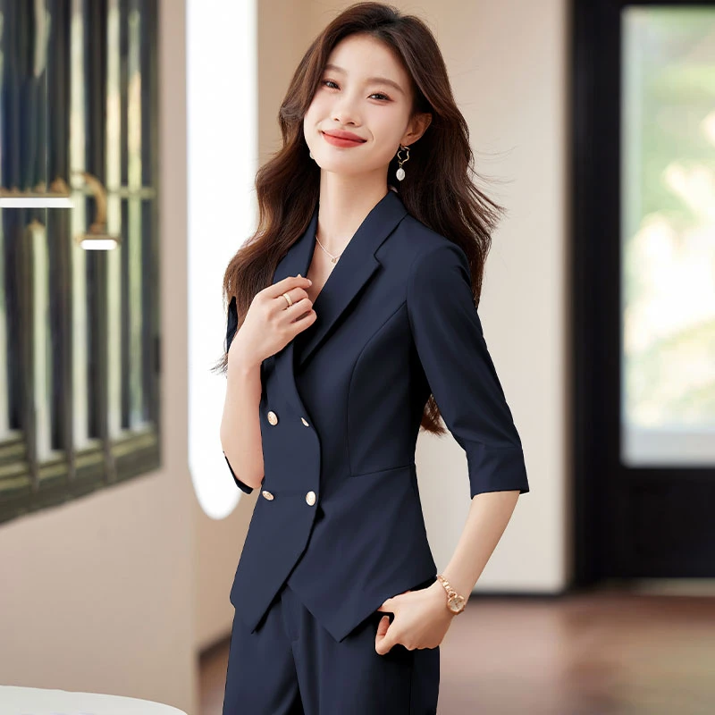 夏季西装女士薄款2025新款职业正装小个子工服七分袖西服休闲外套