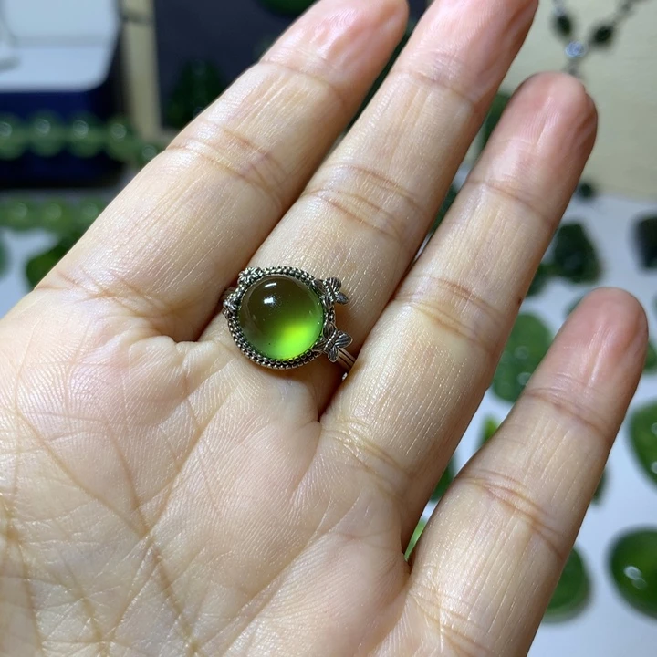 银S925镶嵌岫玉戒指戒指