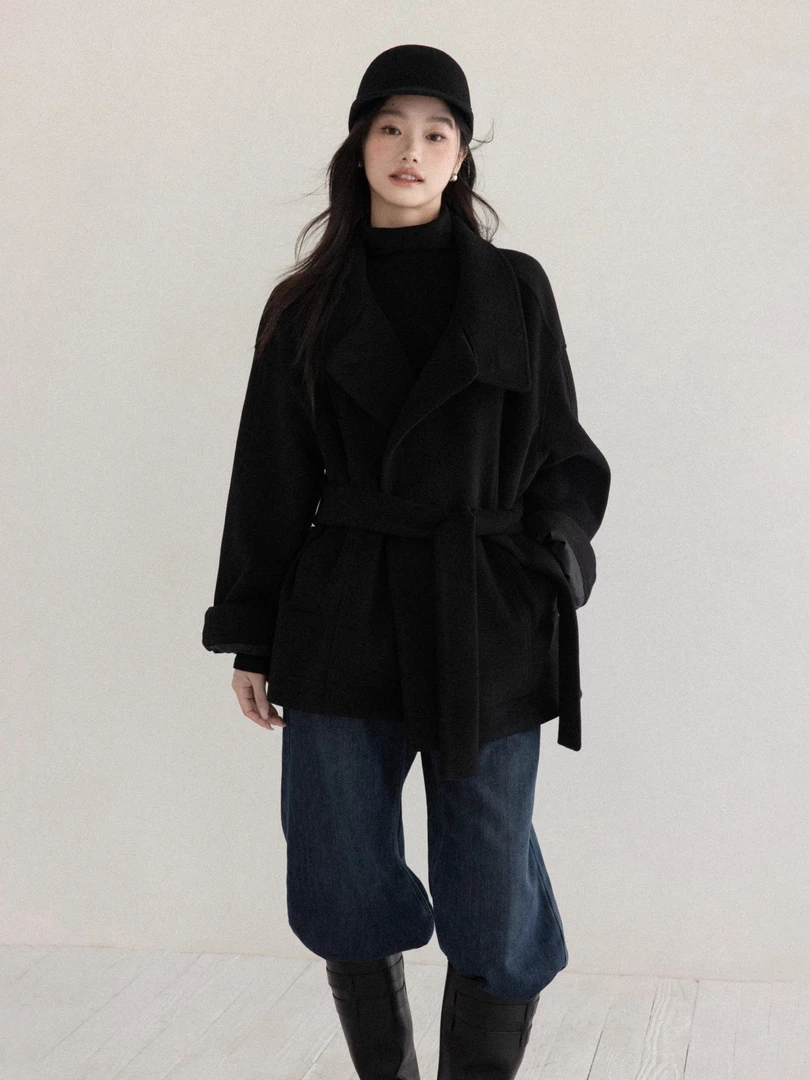 【现货】法式甜美翻领毛衣女冬斗篷保暖外套Y51055178狂欢季好物