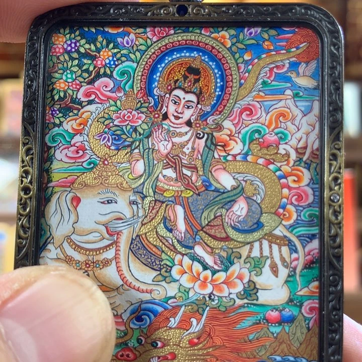 吊坠热贡纯手绘唐卡普贤作品