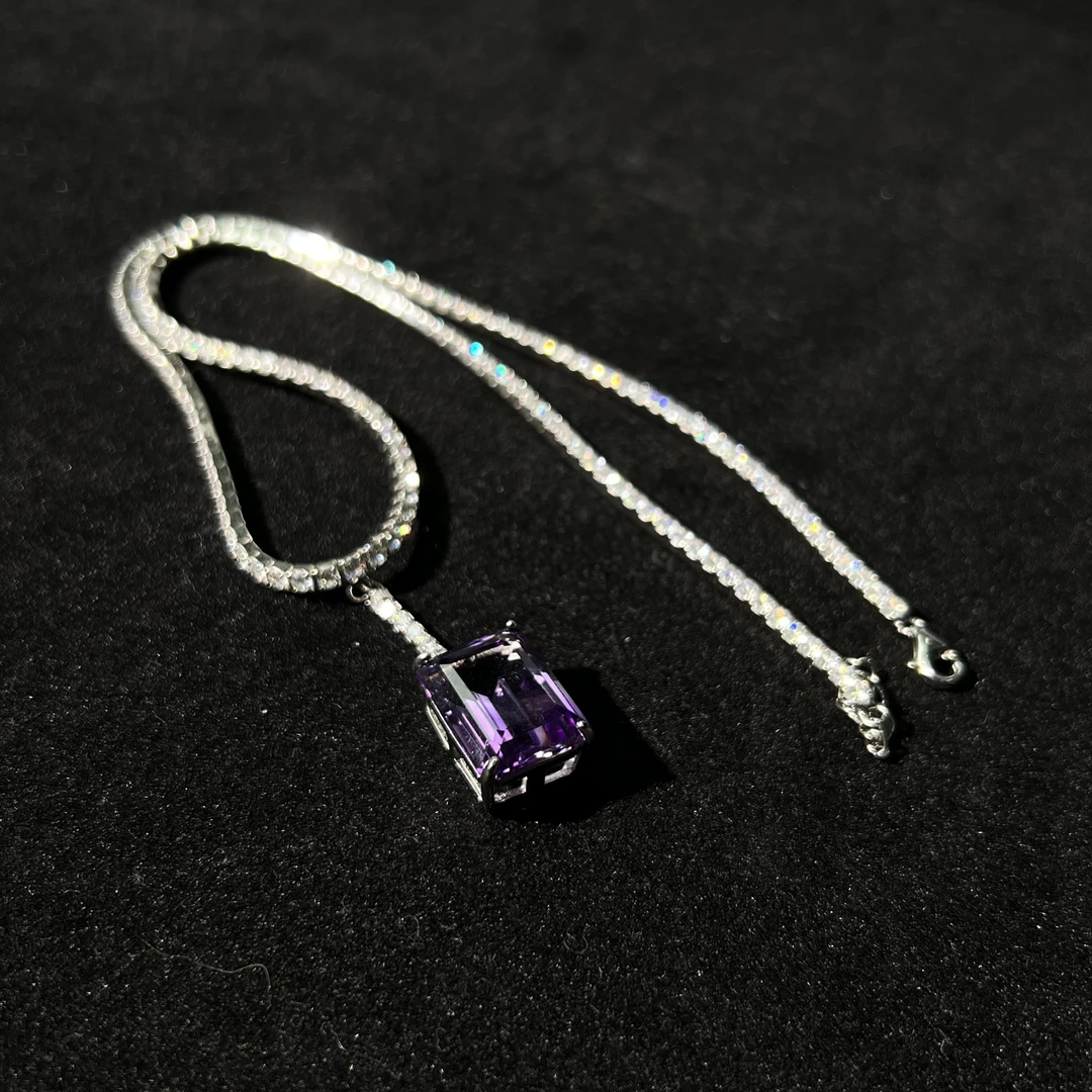 【略懂珠宝】高净紫水晶宝石s925项链 KT24082916