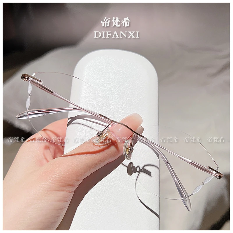 新款超轻纯钛切边防蓝光辐射近视眼镜女无边框素颜神器可配度数