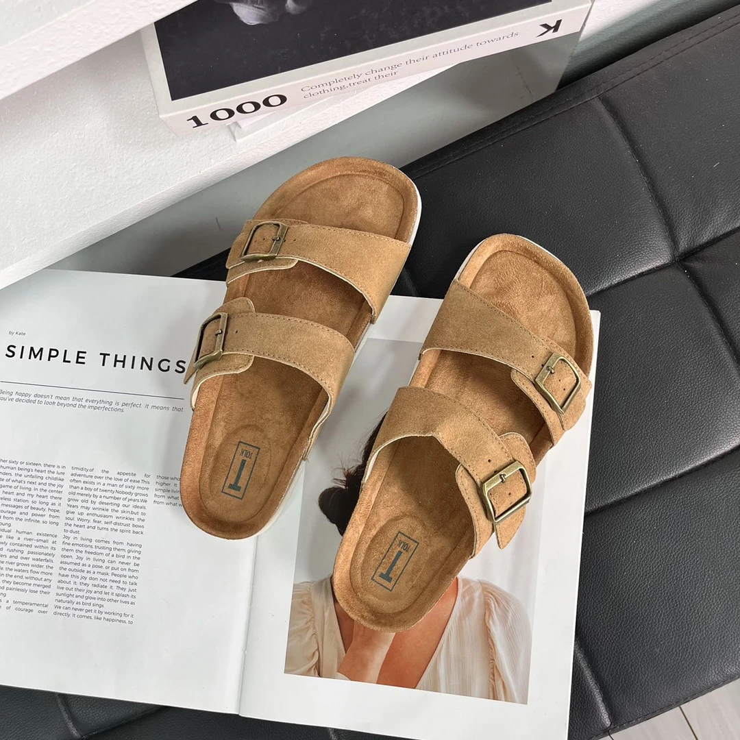 偏小一码 勃肯鞋软木鞋舒适透气一字拖鞋沙滩鞋230213-3/CA-0992