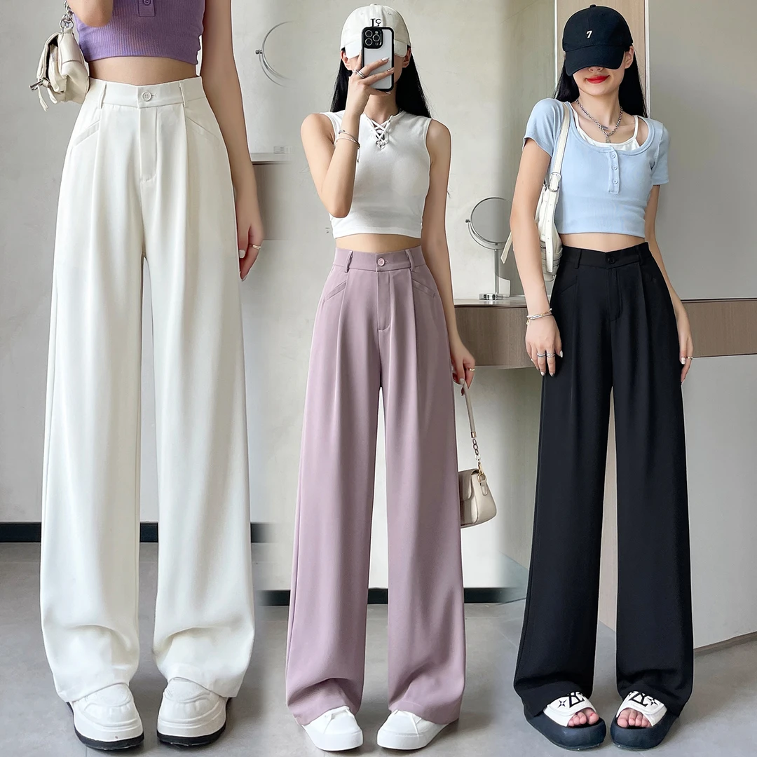 窄版2025春夏新款西装裤口袋窄版裤女高腰休闲百搭显瘦裤拖地裤女