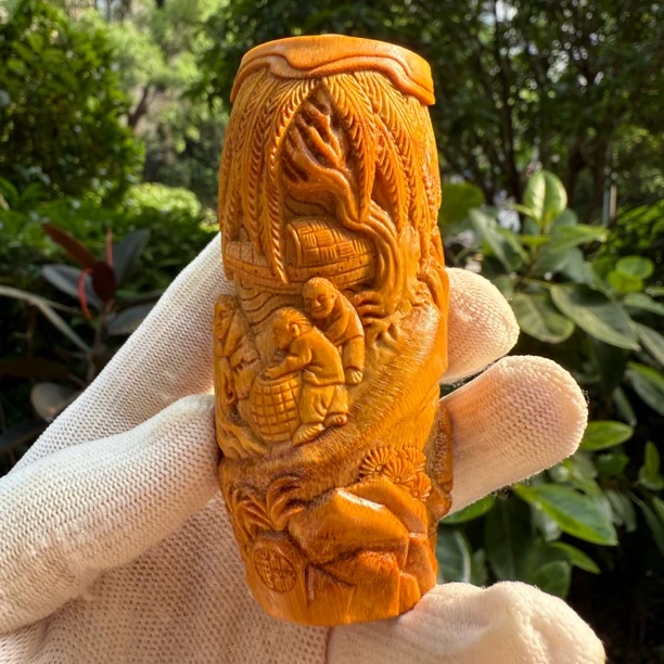 （渔家乐）纯手工雕刻实心玉竹手把件竹雕文玩收藏竹子竹制品竹根