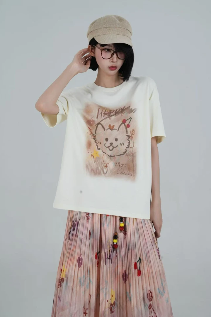 Mto Quinn ｜夏上新 涂鸦小猫印花短袖T恤599