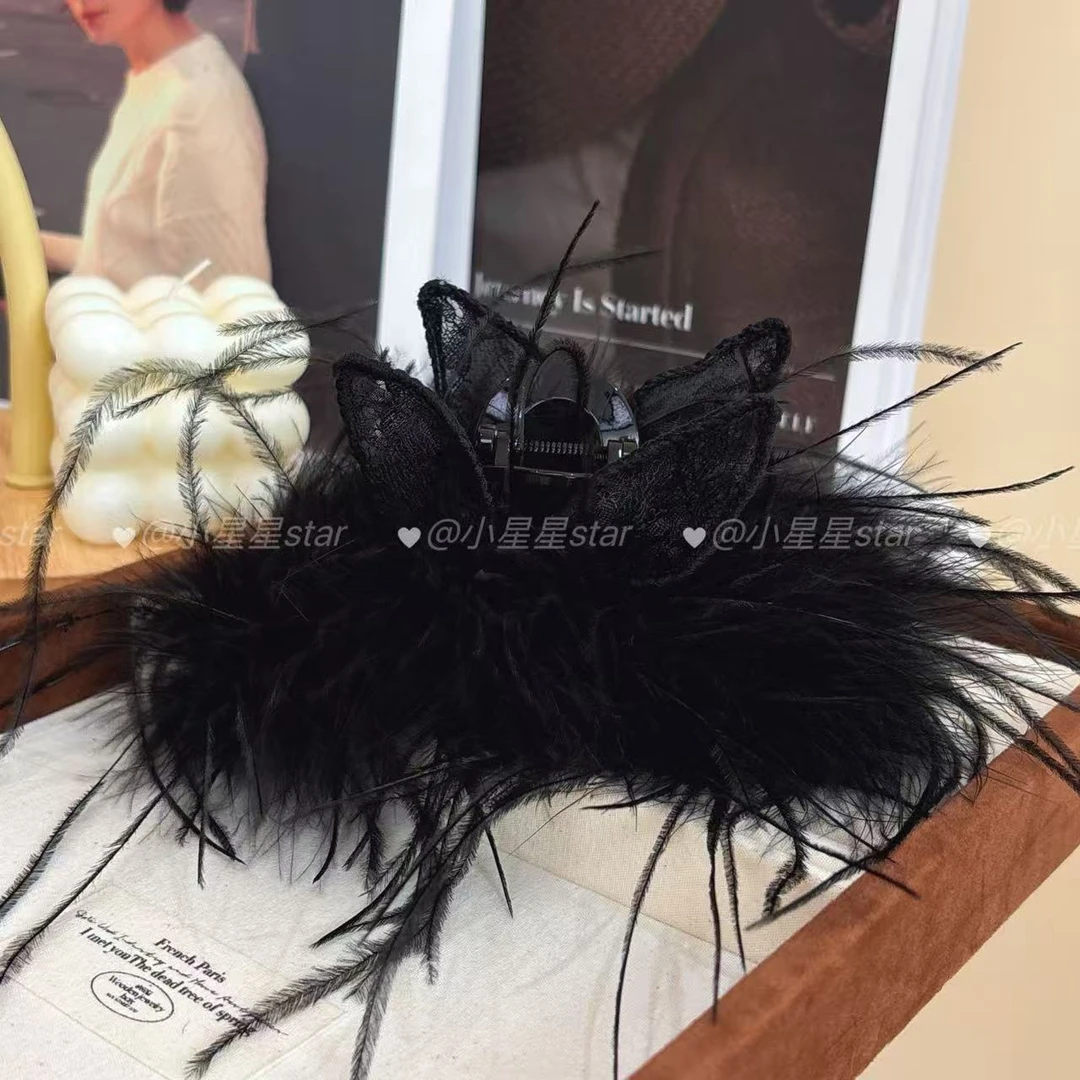 【精灵猫抓夹】显发量秋冬新款纯欲风羽毛鲨鱼夹大号后脑勺盘发饰