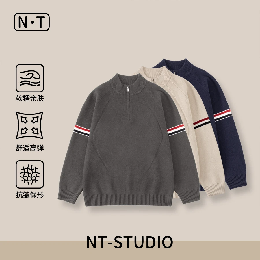 冬季撞色百搭半拉链立领针织毛衣1605