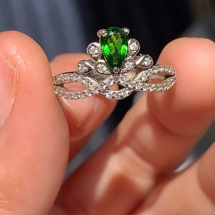 戒指透辉石银S925镶嵌