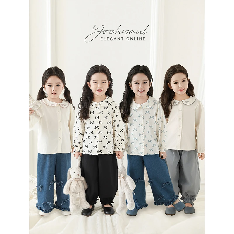 春贰波【甜漾领衫】女童洋气休闲小兔绣花衬衫潮C3195 C3196