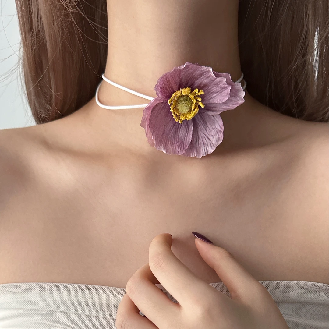 非金属布艺项链 X5467-1甜美可爱仙气百搭时尚高级感花朵女款项链