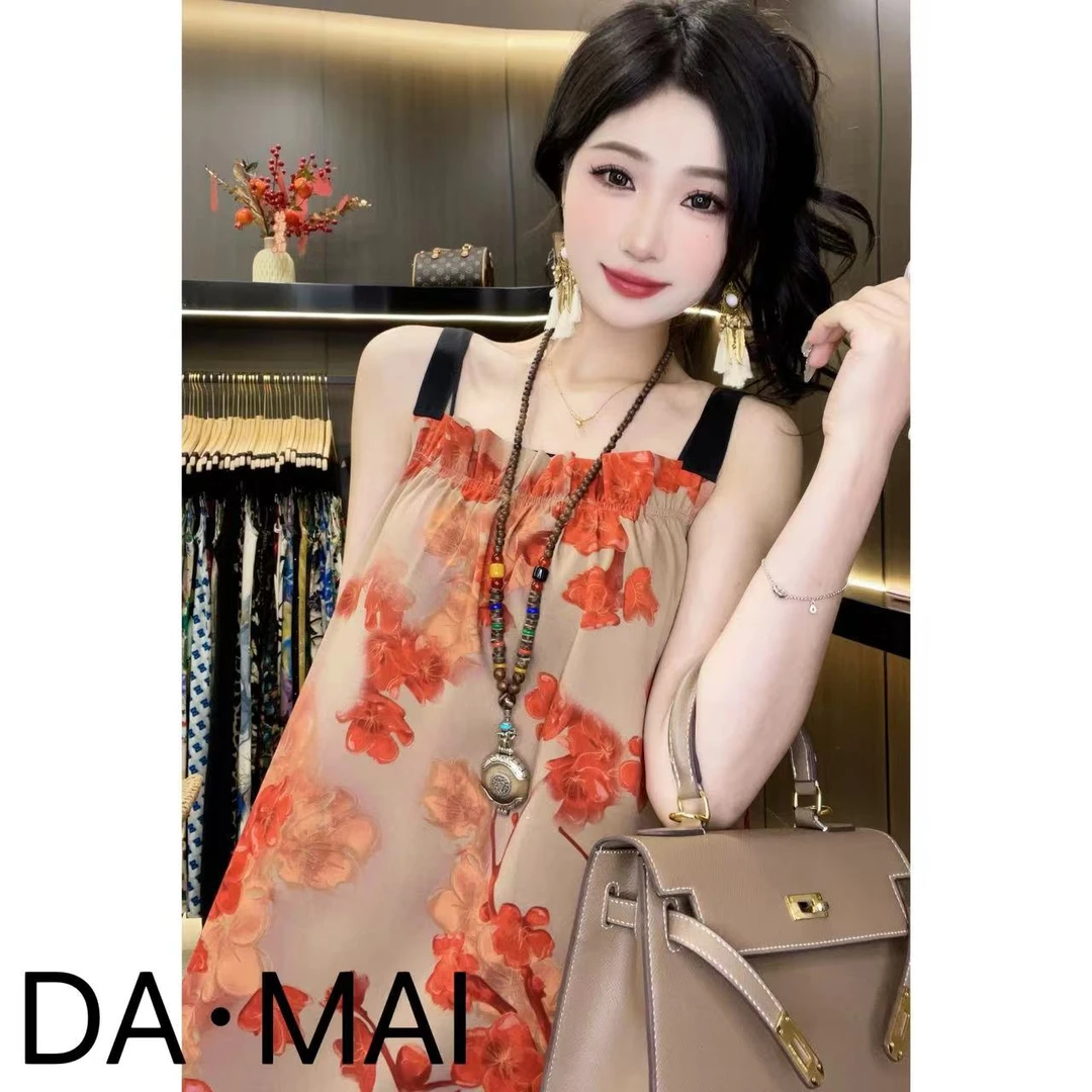 DA.MAI-8467#2025女款轻奢宽松长裙春夏缎料无袖气质时尚连衣裙