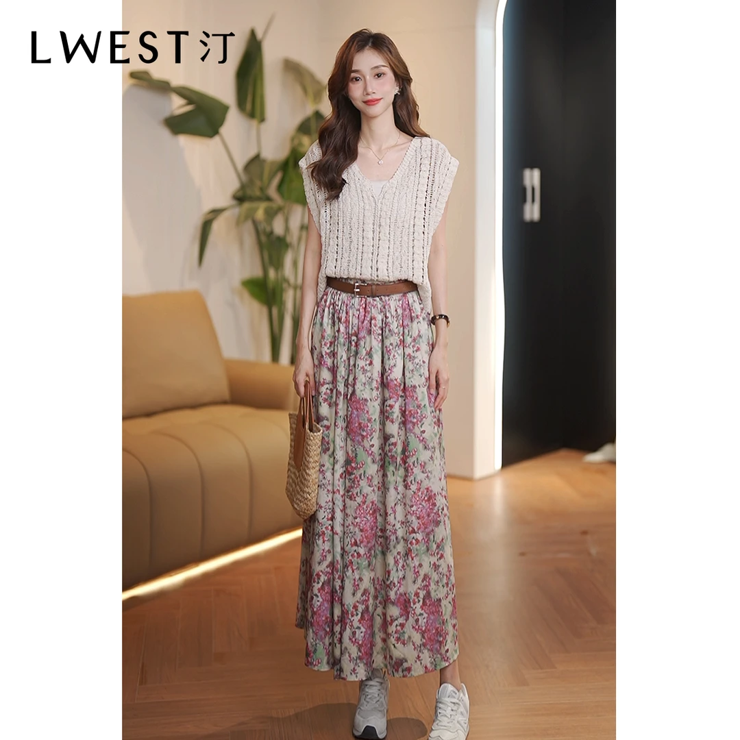 【SA专属】朗文斯汀镂空针织上衣碎花半身裙套装DAMG4206C09137