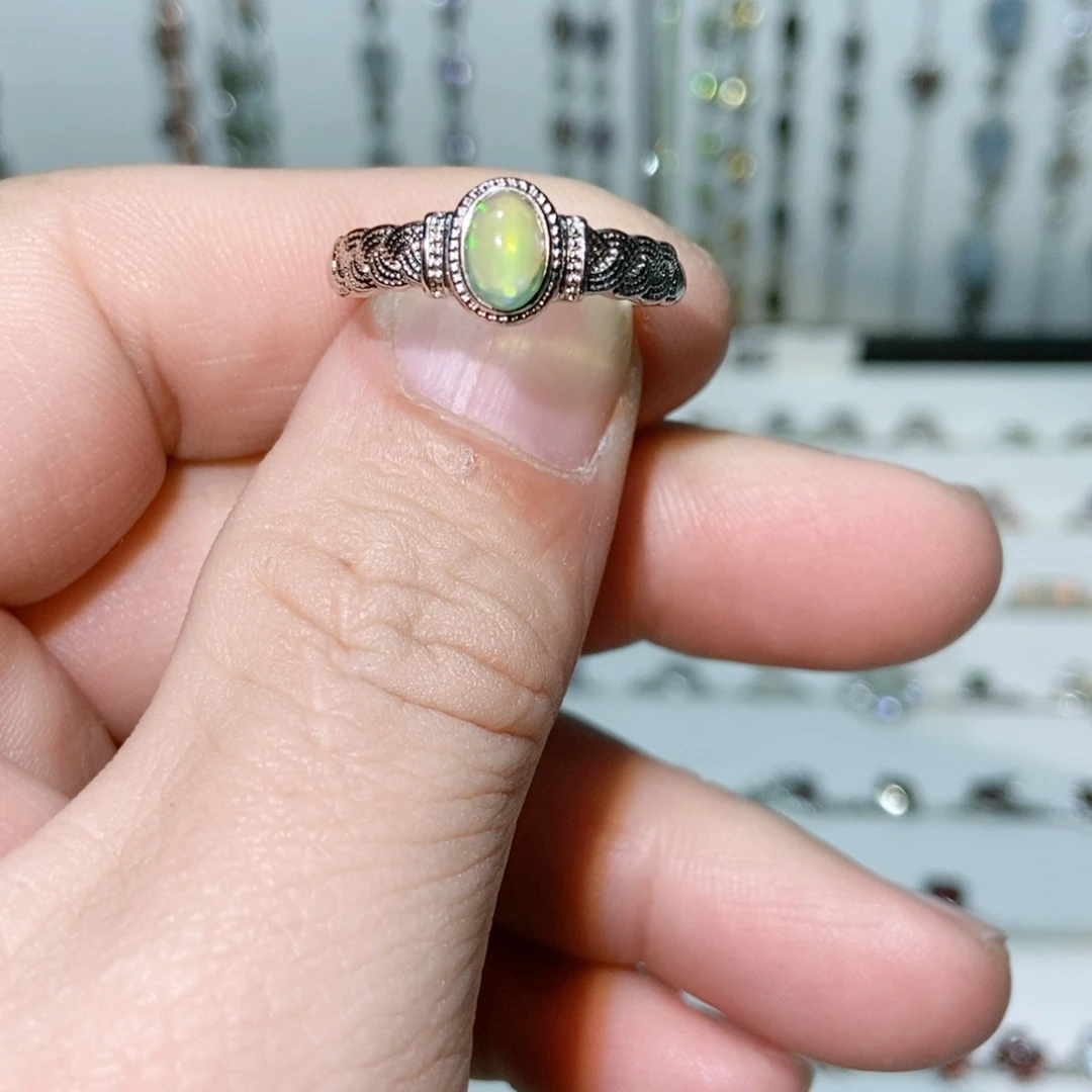 绿水晶戒指银S925镶嵌