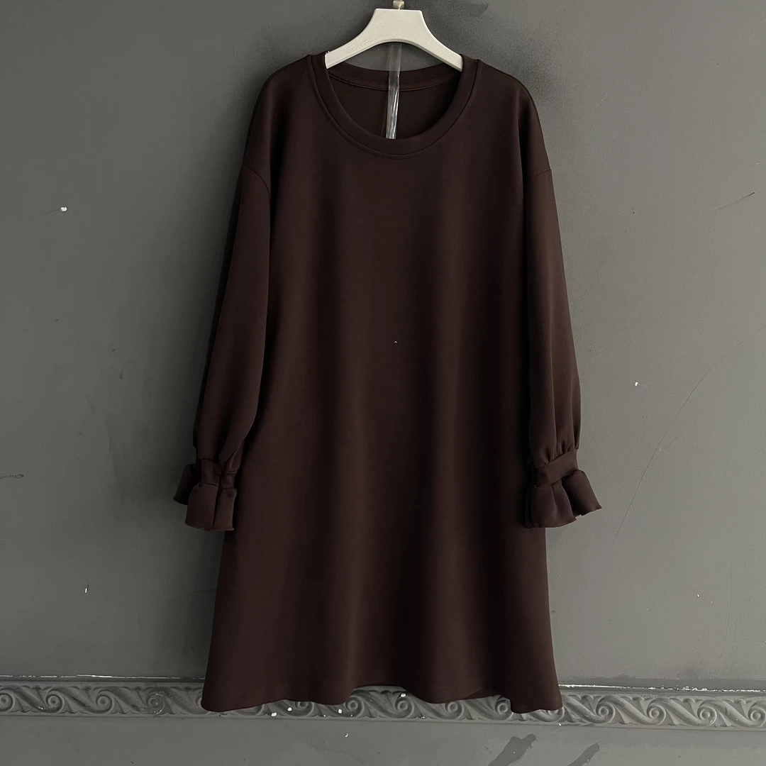 时尚简约立体小花袖显瘦慵懒感长袖连衣裙