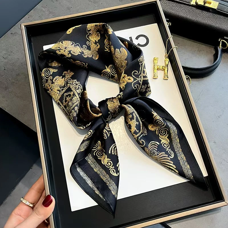 【黑金凤凰】宫丽68x68cm6A纯100桑蚕丝素绉缎真丝方巾薄款百搭