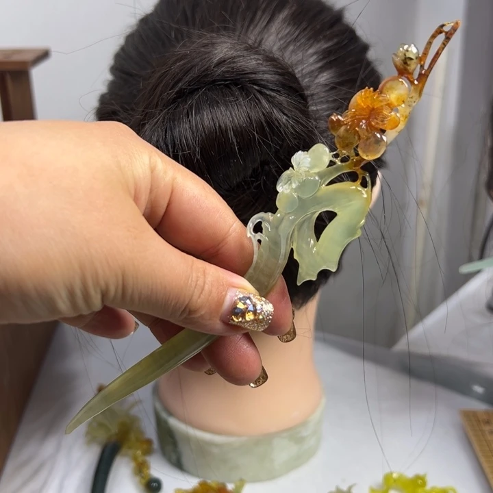 定制蛇纹石玉毛货发饰