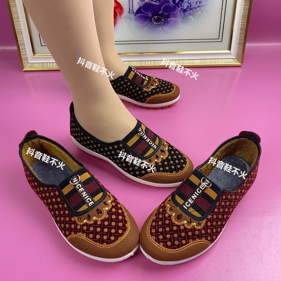 2025冬季新款二棉加厚保暖老人奶奶棉鞋牛筋软底舒适民族风妈妈鞋