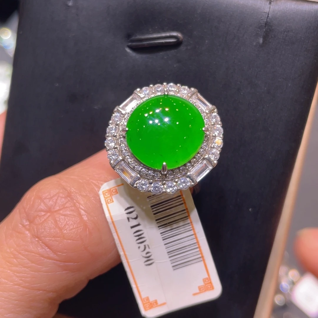 翡翠银S925镶嵌颈饰戒指