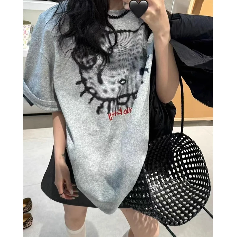 VS wrnot 甜酷少女风猫咪印花短袖T恤女夏季慵懒风重磅百搭上衣