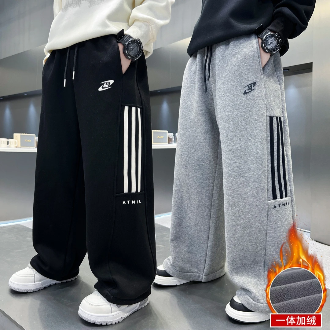 男童加绒裤子2026新款秋冬款一体绒运动冬季大儿童加厚男孩卫裤潮