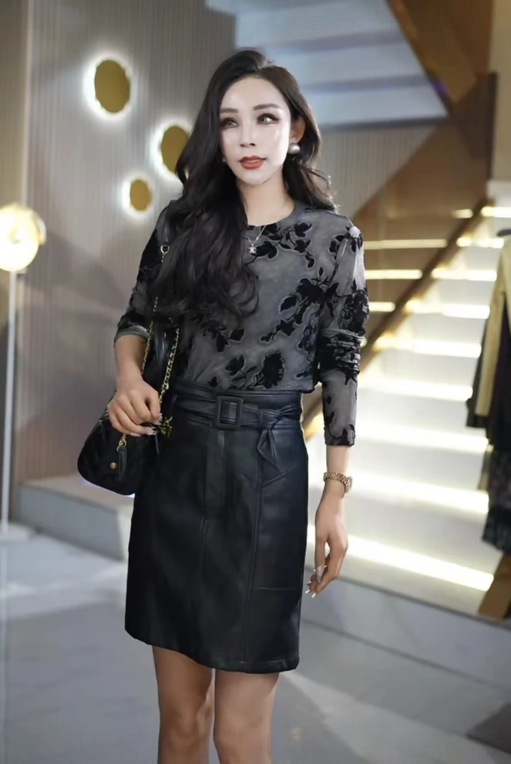 时尚百搭女士复古风醋酸网植绒提花长袖T恤打底针织衫8W+871m