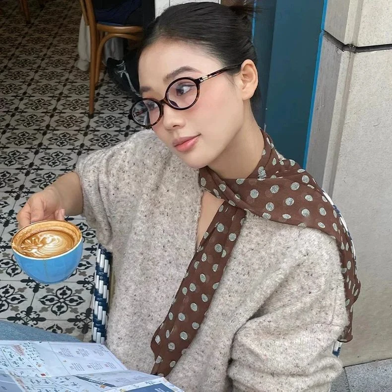 棕色波点丝巾印花高级百搭配饰系脖女2025年新款发带绑发长条围巾