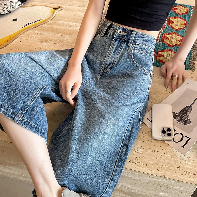 阔腿牛仔七分短裤女夏季2025新款宽松bf慵懒风直筒五六6分中裤子