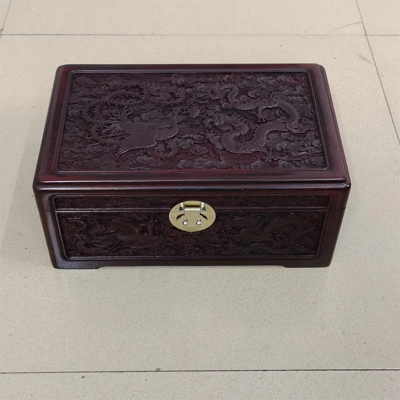 首饰盒/箱 血檀龙凤呈祥双层加绒首饰盒33*21*14cm