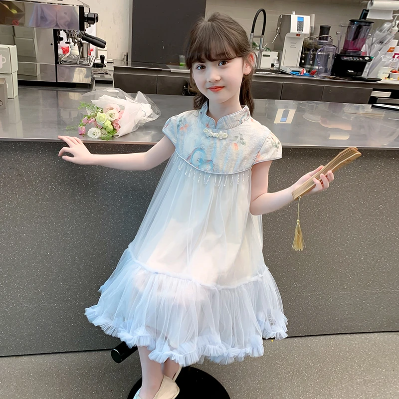女童连衣裙2025新款夏季儿童国风旗袍汉服裙女孩夏装网纱公主裙子