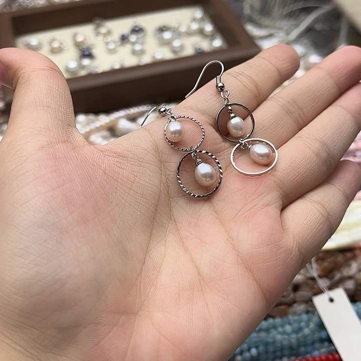 玛瑙/玉髓未镶嵌珠宝半成品一对粉紫珍珠耳坠