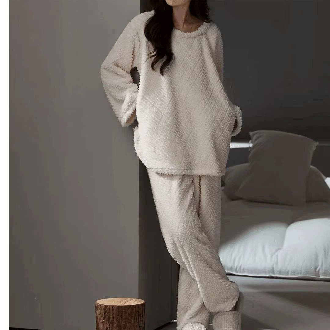 男女同款秋冬新款加厚简约时尚大码套头可外穿家居服套装