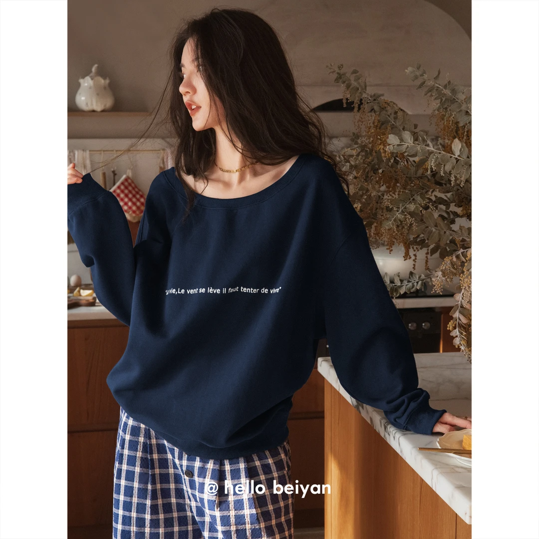 贝妍睡衣女秋莫代尔棉长袖格子裤家居服慵懒风韩系早秋穿搭一整套