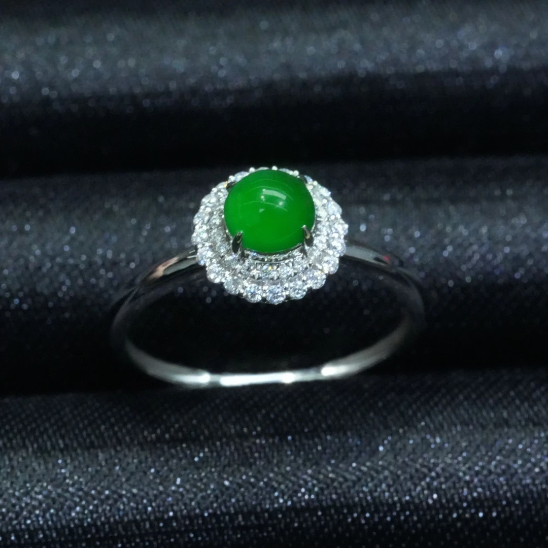 【小胖翡翠】天然翡翠蛋面戒指A货满绿简约精致轻奢百搭-多样性发1